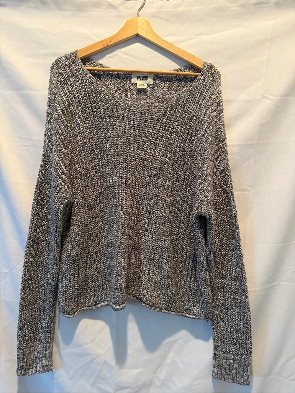 PINK Victoria's Secret Marled Grey Open-Knit Scoop Sweater M Oversized Cozy